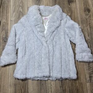 Vtg 1980s Wiman Faux Artic Fox Fur Coat White/Grey Womens Sz Large Satin Lining